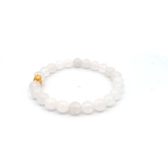24K Gold Money Bag Lucky Charm Bracelet Gemstone Natural White Jade 8mm Size 7" - Picture 3 of 5